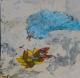 Kunstwerk - blauer Vogel und Blume