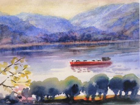 am Rhein, Aquarell, Helga Rosendahl - Eva Goerlich -  auf  - Array - 